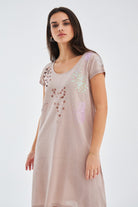 Peraluna-Yazlık Boncuk İşlemeli İnce Elbise Bej-Elbise-5-Milagron.com