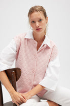 Peraluna-Yvette Kadın Düğmeli Triko Yelek Açık Pembe-Yelek-5-Milagron.com
