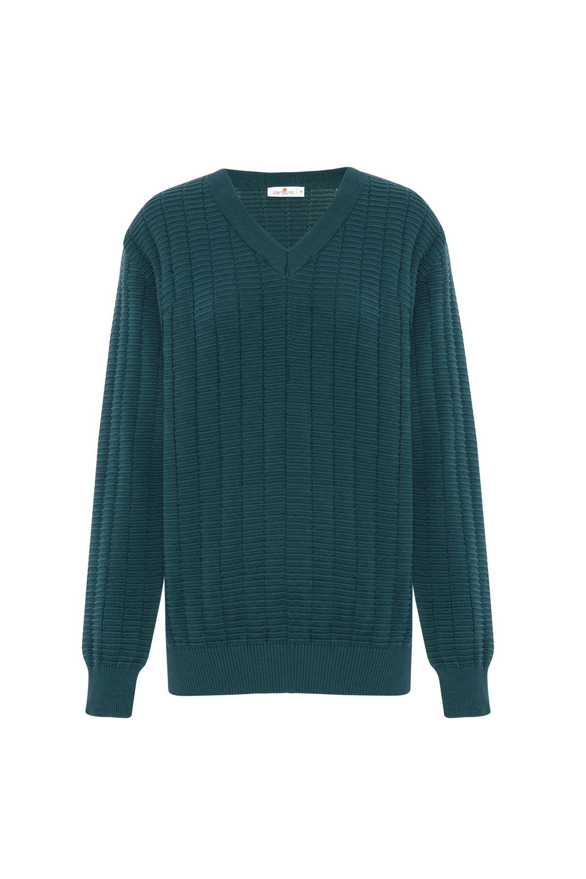 Peraluna Zacha 'V Neck' Neck Pullover Üç Boyut Çizgili Mevsimlik Erkek Triko Kazak - Turkuaz