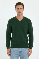 Peraluna Zacha 'V Neck' Neck Pullover Üç Boyut Çizgili Mevsimlik Erkek Triko Kazak - Yeşil
