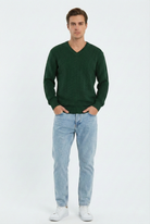 Peraluna Zacha 'V Neck' Neck Pullover Üç Boyut Çizgili Mevsimlik Erkek Triko Kazak - Yeşil