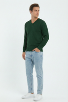 Peraluna Zacha 'V Neck' Neck Pullover Üç Boyut Çizgili Mevsimlik Erkek Triko Kazak - Yeşil