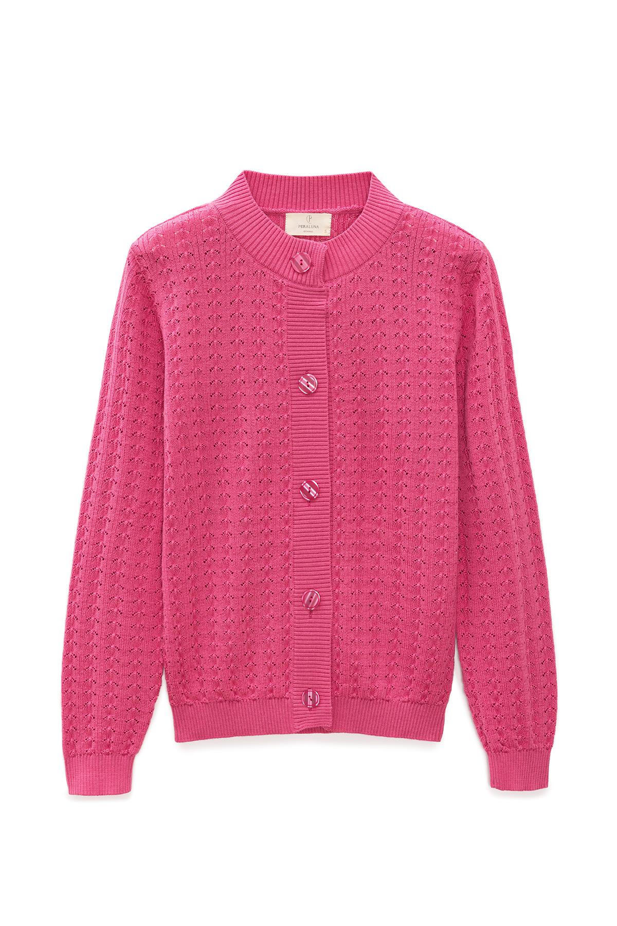 Peraluna-Zoey Mini Kabartma örgülü Triko Hırka şeker Pembe-Hırka-10-Milagron.com