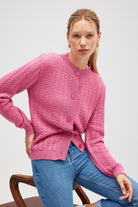 Peraluna-Zoey Mini Kabartma örgülü Triko Hırka şeker Pembe-Hırka-3-Milagron.com