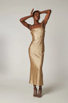 Petra Petrova-Ariel Gold Pullu Uzun Elbise-Elbise-2-Milagron.com