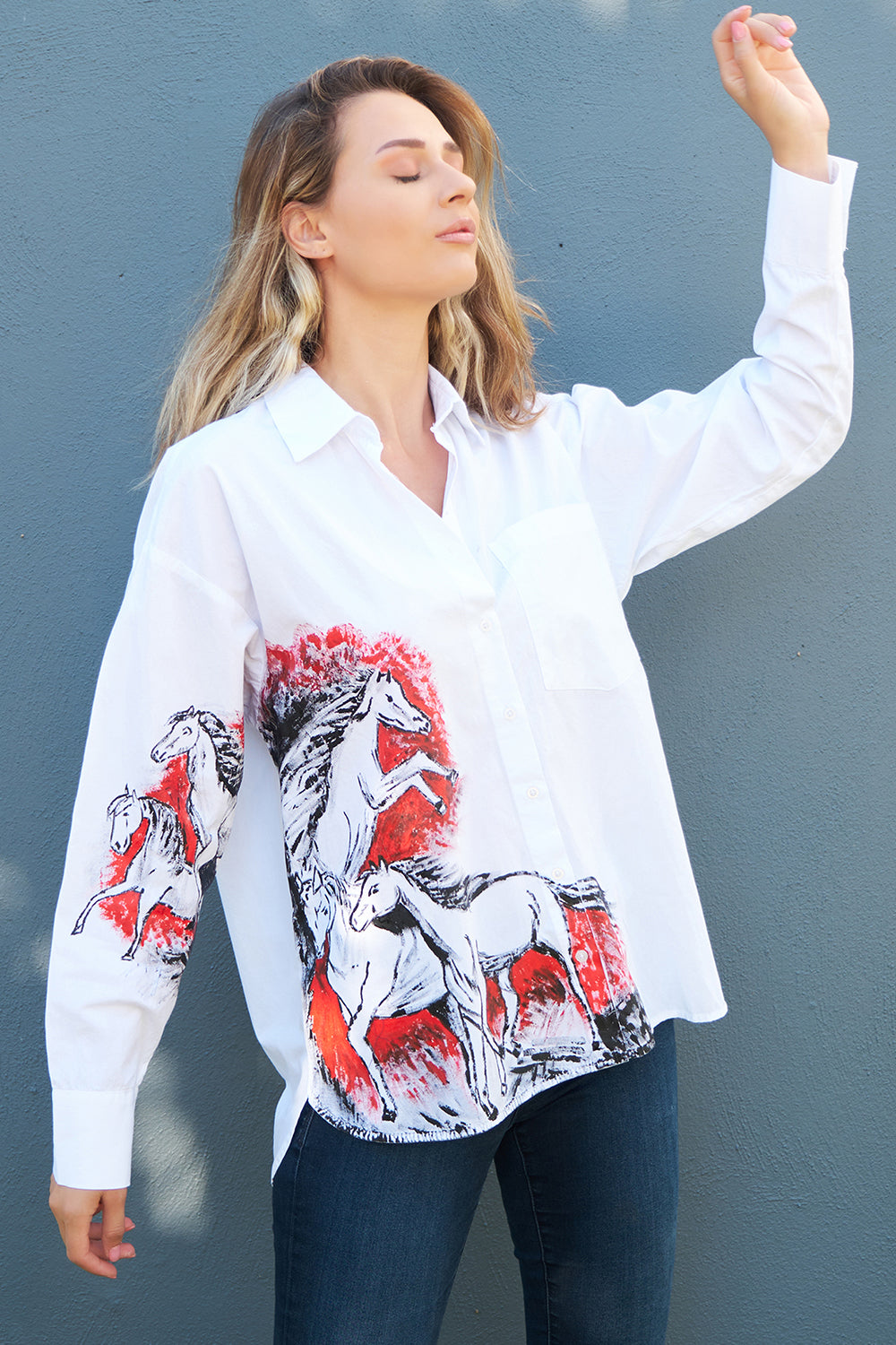 Petra Petrova-At Desenli El Çizimi Gömlek-Gömlek-3-Milagron.com