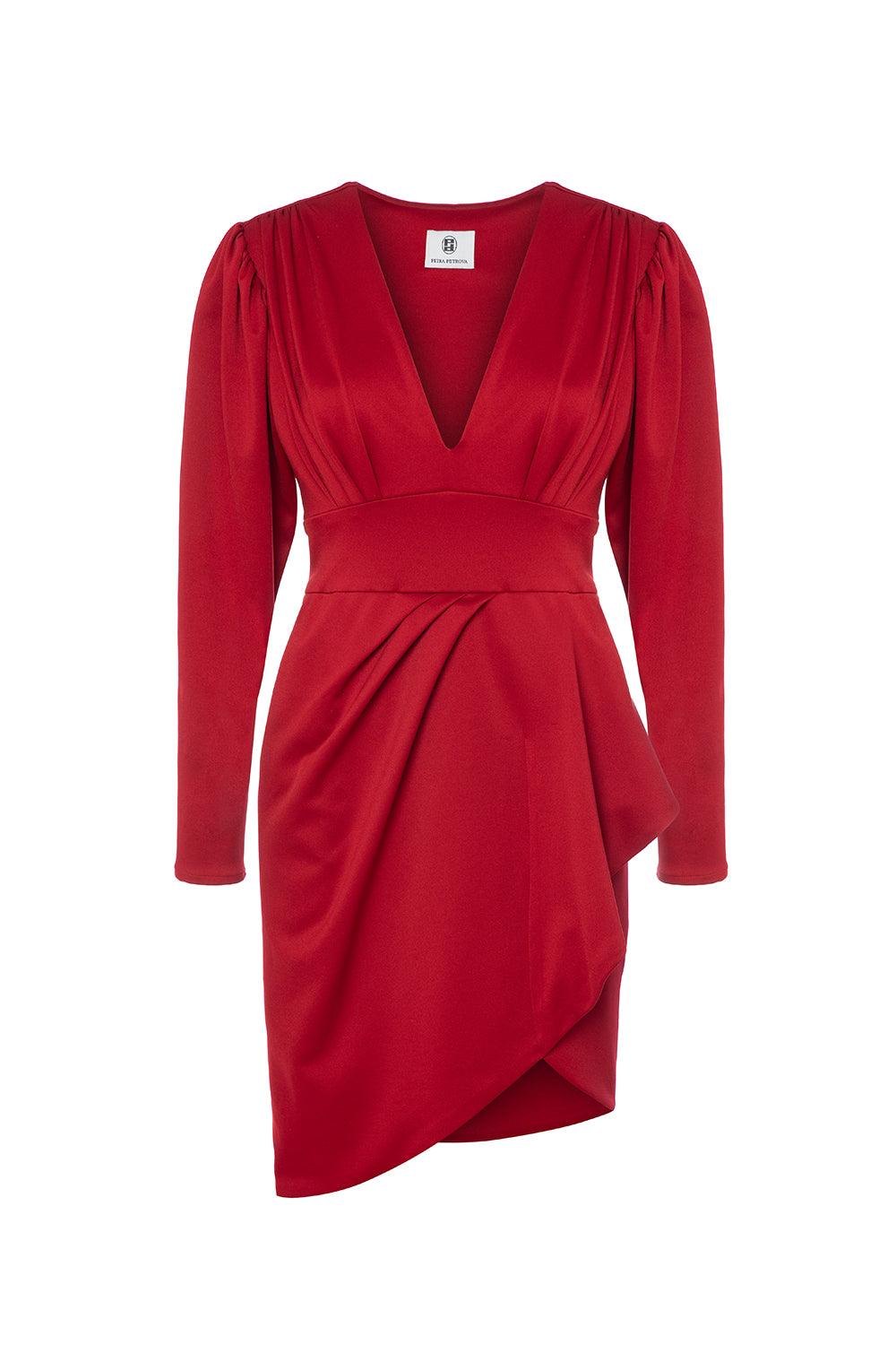 Petra Petrova-Kırmızı Drapeli Elbise Gloria-Elbise-2-Milagron.com