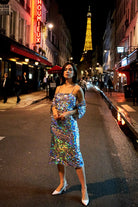 Petra Petrova-Gri Payetli Otrişli Midi Elbise Ve Bolero Takım Ari̇el-Elbise-8-Milagron.com