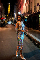 Petra Petrova-Gri Payetli Otrişli Midi Elbise Ve Bolero Takım Ari̇el-Elbise-9-Milagron.com