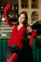 Kırmızı Taşlı Uzun Eldiven - 0