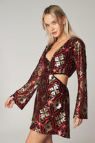 Petra Petrova-Kırmızı Payetli Uzun Kollu Mini Elbise Lera-Elbise-3-Milagron.com