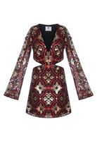 Petra Petrova-Kırmızı Payetli Uzun Kollu Mini Elbise Lera-Elbise-5-Milagron.com