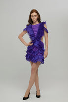 Mor Fırfırlı Mini Elbise Viva - 1
