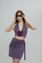 Mor Taşlı Drapeli Etek Lilia - 1