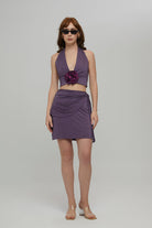 Mor Taşlı Drapeli Etek Lilia - 2