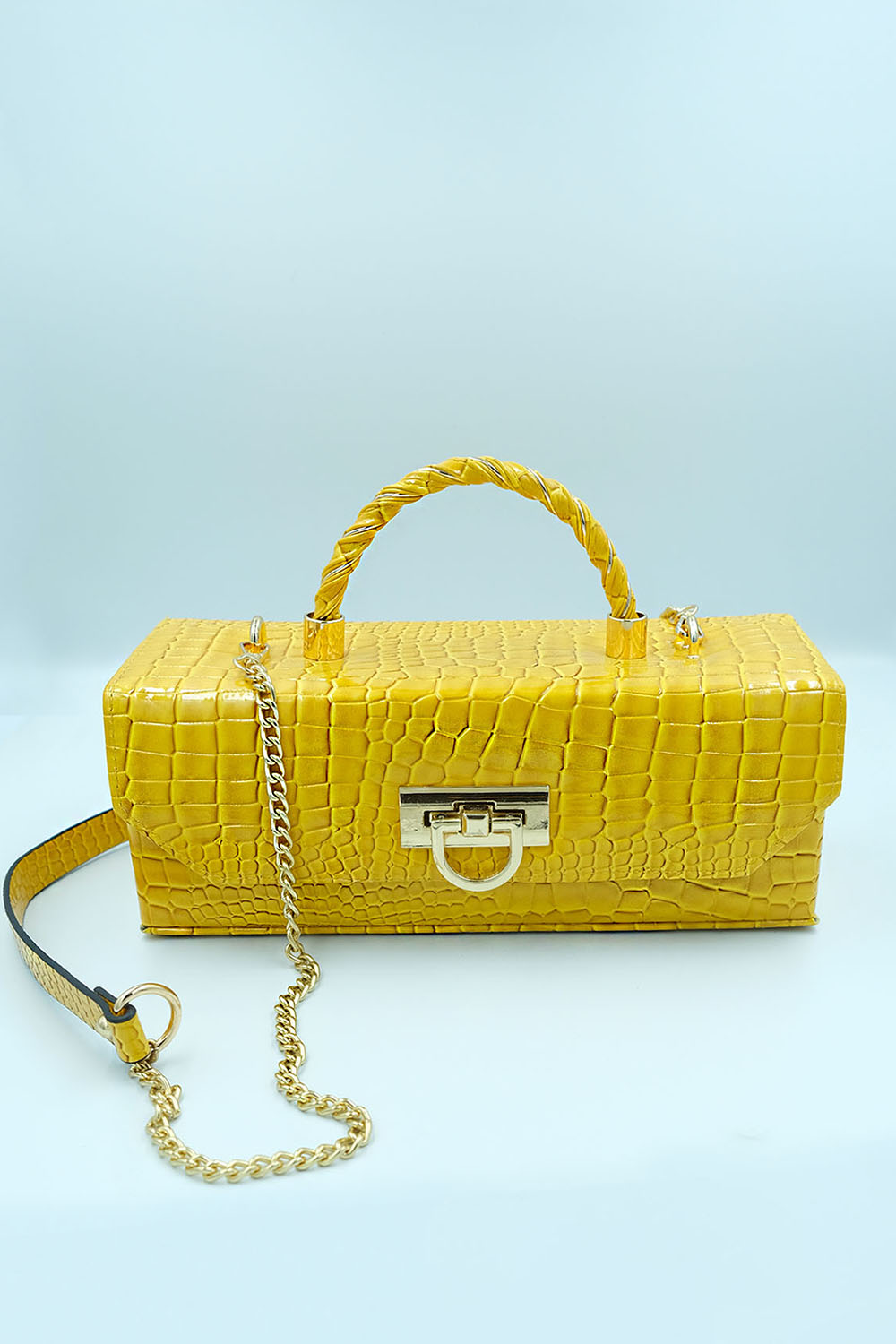 Petra Petrova-Sari Krokodil Baskılı Kutu Çanta-Omuz Çantası-1-Milagron.com