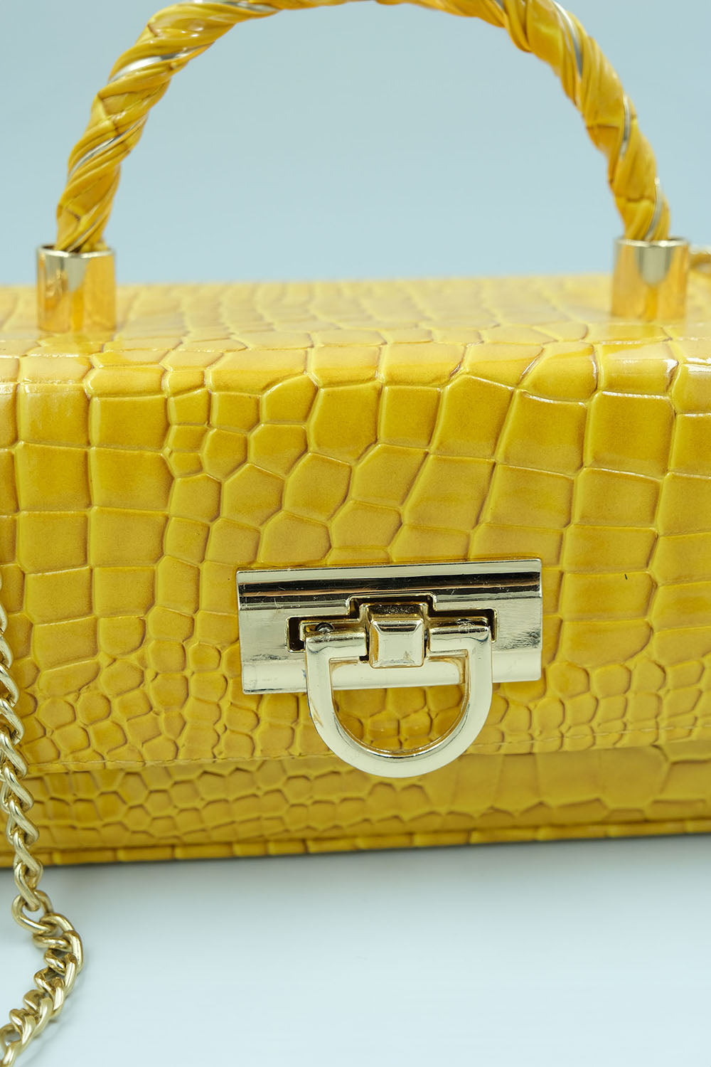Petra Petrova-Sari Krokodil Baskılı Kutu Çanta-Omuz Çantası-5-Milagron.com