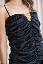 Petra Petrova-Siyah Drapeli Mini Elbise-Elbise-3-Milagron.com