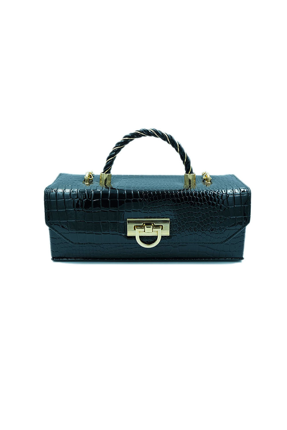 Petra Petrova-Si̇yah Krokodil Baskılı Kutu Çanta-El Çantası-3-Milagron.com