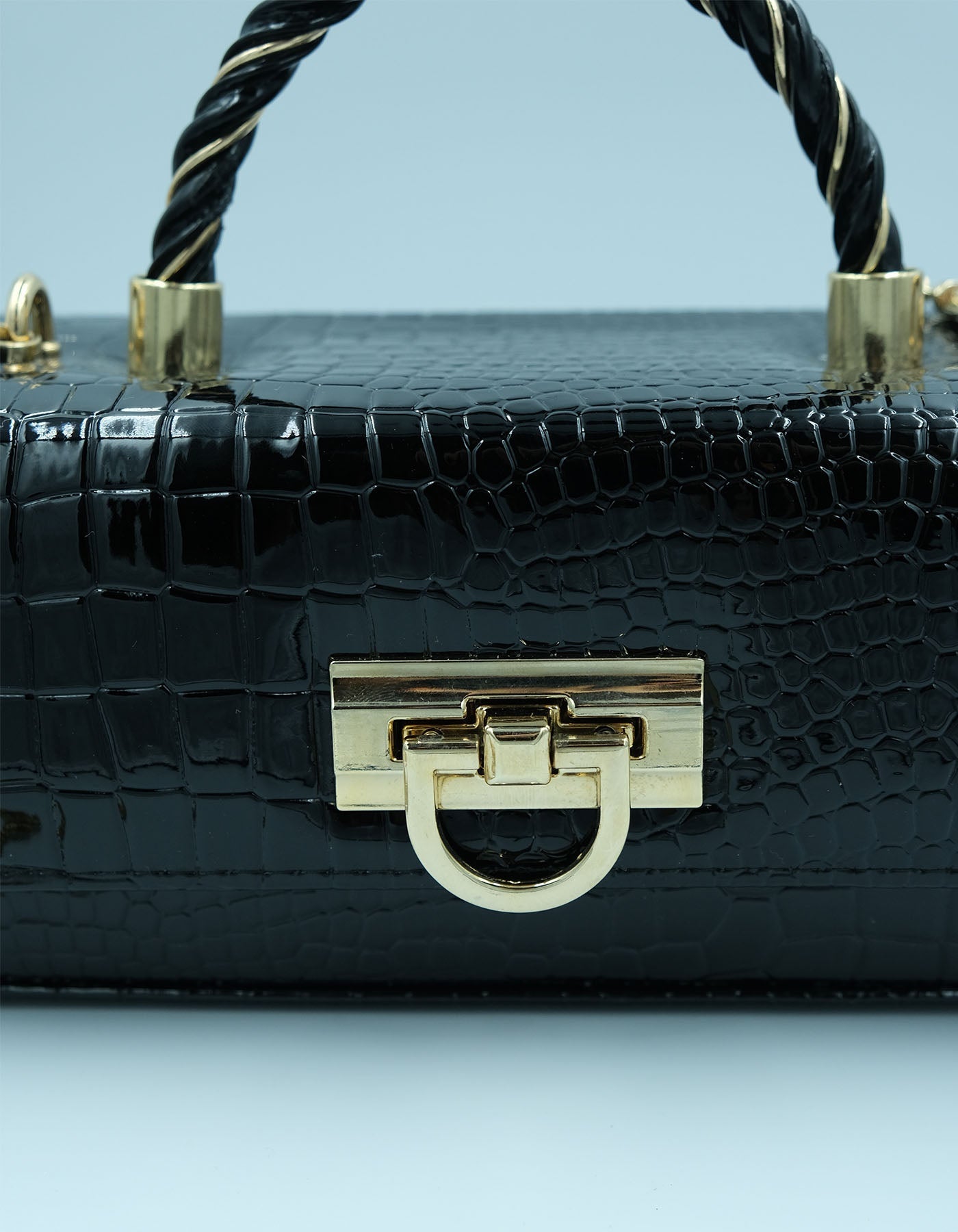 Petra Petrova-Si̇yah Krokodil Baskılı Kutu Çanta-El Çantası-4-Milagron.com