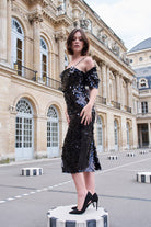 Petra Petrova-Siyah Otrişli Payetli Elbise Ve Bolero Takım Ariel-Elbise-8-Milagron.com