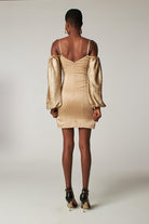 Petra Petrova-Gold Payetli Düşük Omuzlu Elbise Ti̇na-Elbise-6-Milagron.com