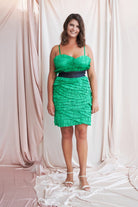 Petra Petrova-Yeşil Pilise Detayli Kalem Elbise-Elbise-1-Milagron.com