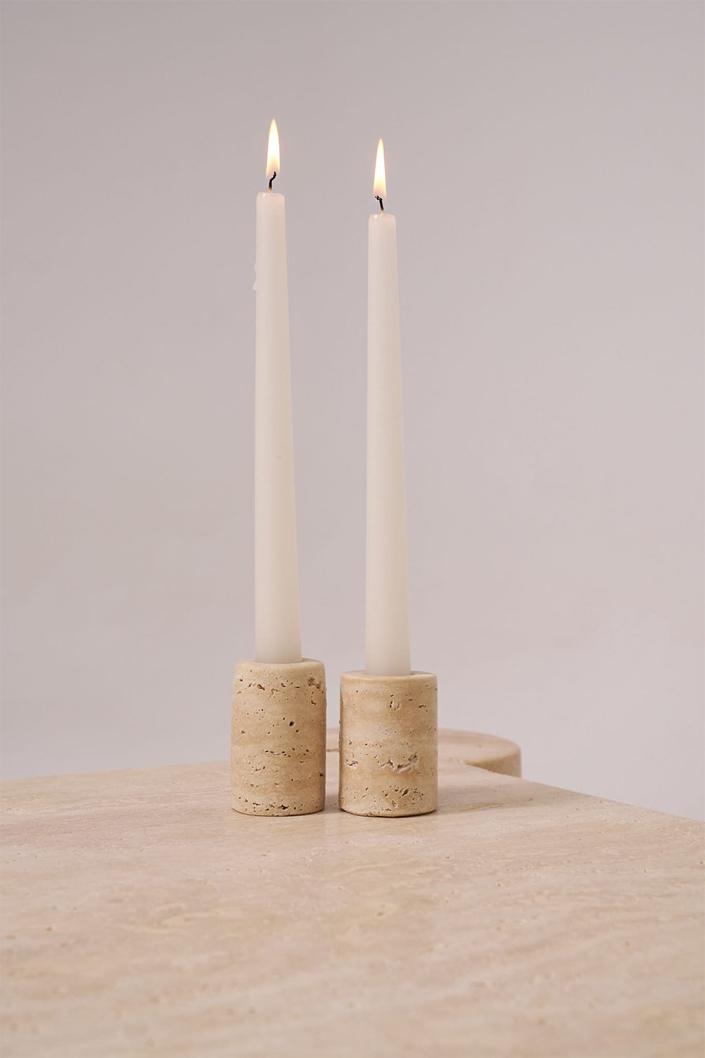 Pietra Collection-Traverten Şamdan Seti 2li-Mumluk & Şamdan-1-Milagron.com