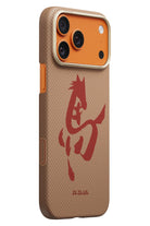 Horse Painting Iphone 17 Pro Max Magsafe Uyumlu Aramid Fiber Kılıf Gold & Jade