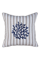 Ponet Maison-Ocean Serisi Lacivert & Keten Çizgili Mercan Desenli Keten Kırlent-Kırlent-1-Milagron.com