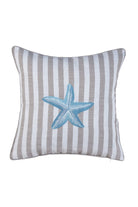 Ponet Maison-Ocean Serisi Turkuaz&keten Çizgili Deniz Yıldızı Desenli Keten Kırlent-Kırlent-1-Milagron.com