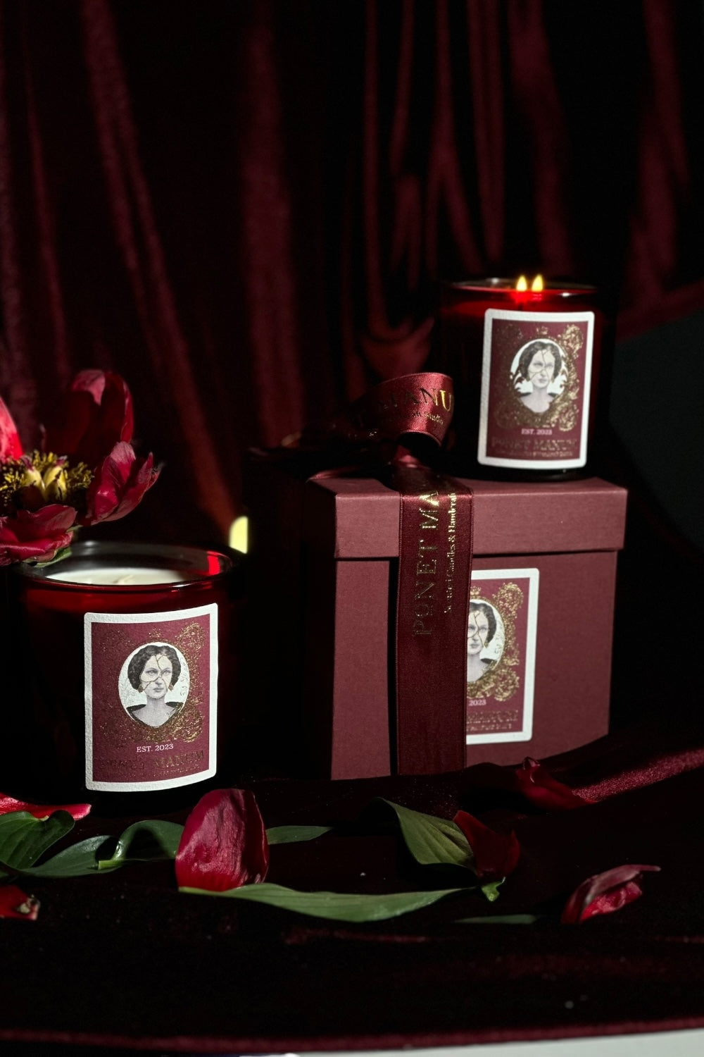 Ponet Maison-Ponet Manum '' Oud & Leather '' Bordo Büyük Boy Cam Mum-Mumluk & Şamdan-2-Milagron.com