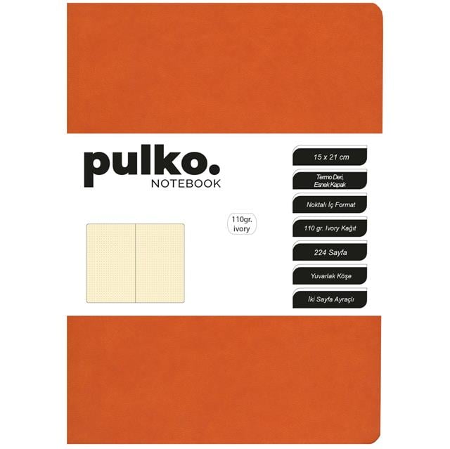 Pulko-Pulko Defter 110gr Ivory Kağıt, A5, Termo Deri, 224 Sayfa, Noktalı, 044, Turuncu-Defter-1-Milagron.com
