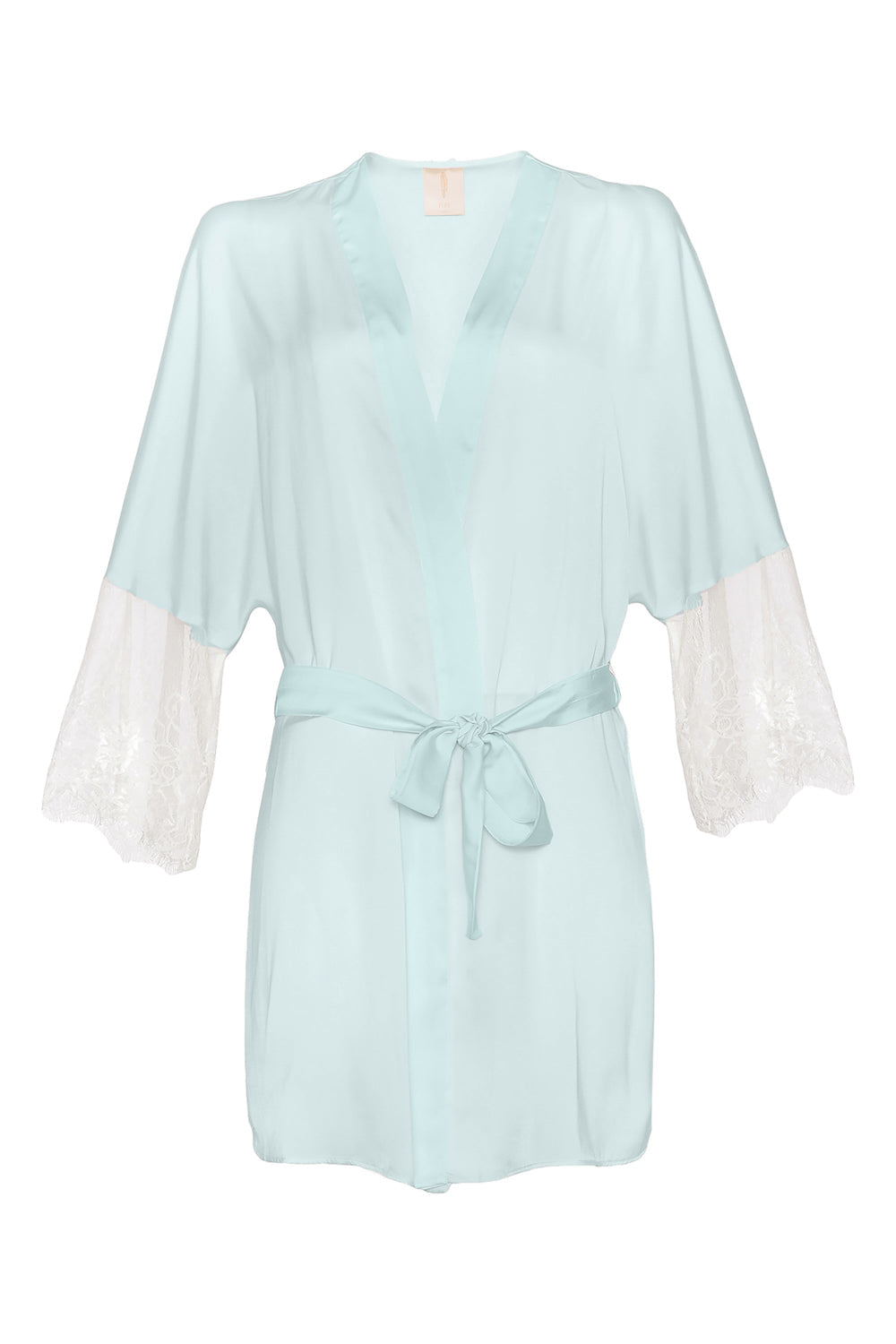 Pure Paris-Anne Kısa İpek Saten Sabahlık - Açık Mavi-Sabahlık-1-Milagron.com
