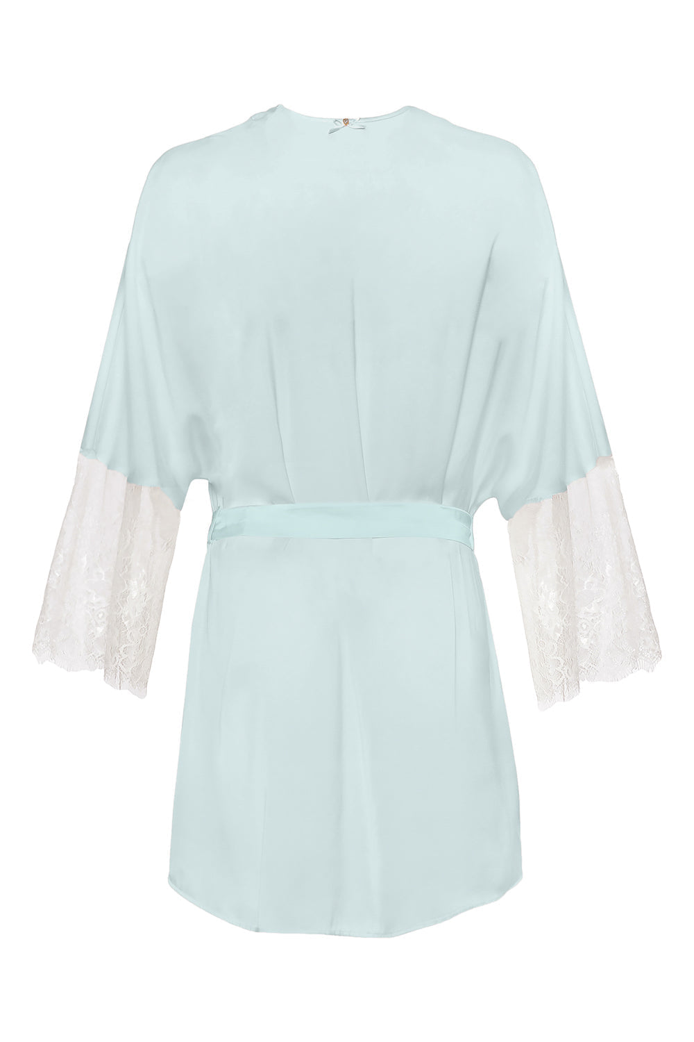 Pure Paris-Anne Kısa İpek Saten Sabahlık - Açık Mavi-Sabahlık-2-Milagron.com