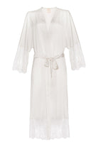 Pure Paris-Claire İpek Saten Uzun Dantelli Sabahlık - Ekru-Sabahlık-1-Milagron.com