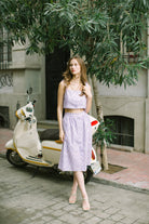 Pure Paris-İkat Büstiyer Ve Midi Etek Keten Takım - Lila-Alt - Üst Takım-1-Milagron.com