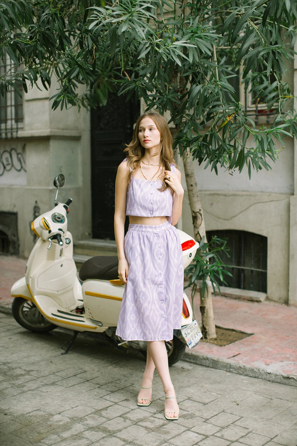 İkat Büstiyer Ve Midi Etek Takım – Lila