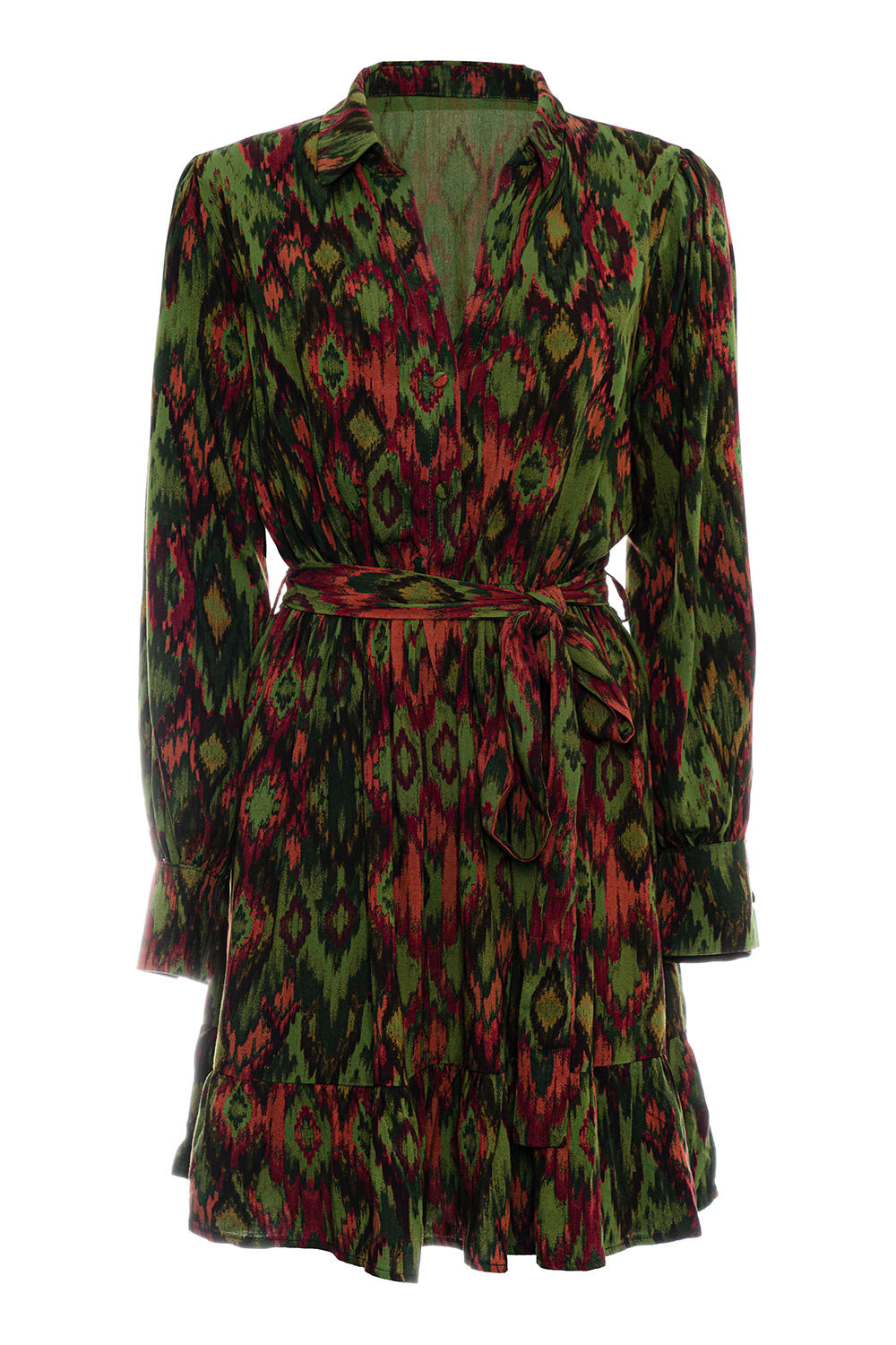 Pure Paris-İkat Mini Elbise - Haki-Elbise-1-Milagron.com