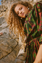 Pure Paris-İkat Uzun Elbise - Haki-Elbise-4-Milagron.com