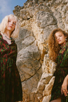 Pure Paris-İkat Uzun Elbise - Haki-Elbise-5-Milagron.com