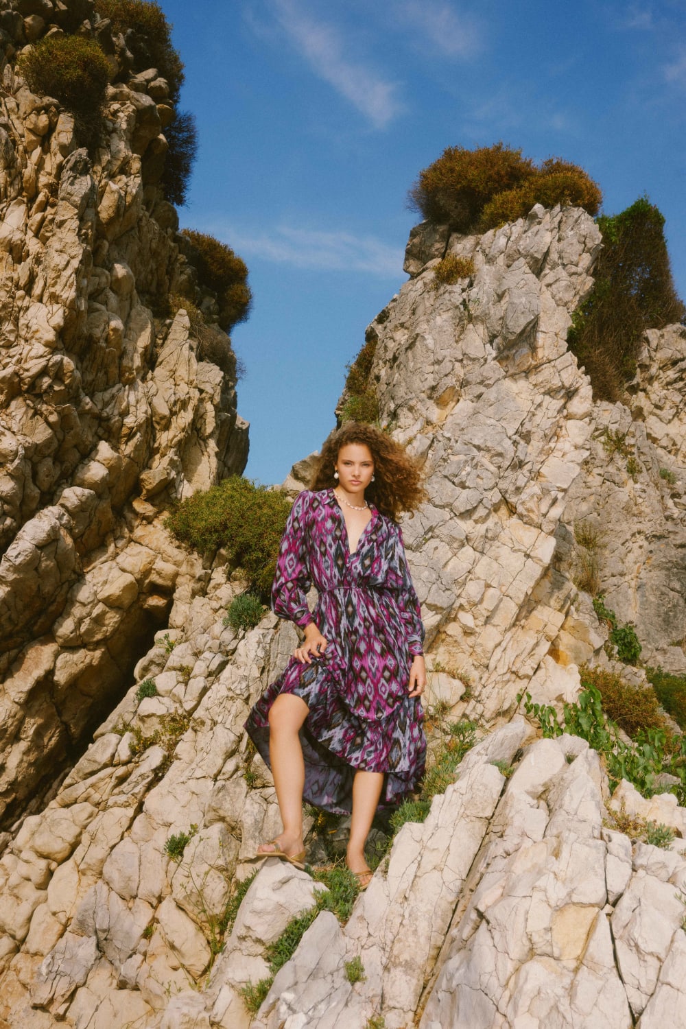 Pure Paris-İkat Uzun Elbise - Mor-Elbise-4-Milagron.com