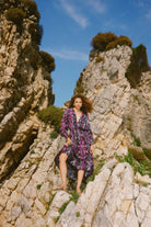 Pure Paris-İkat Uzun Elbise - Mor-Elbise-4-Milagron.com