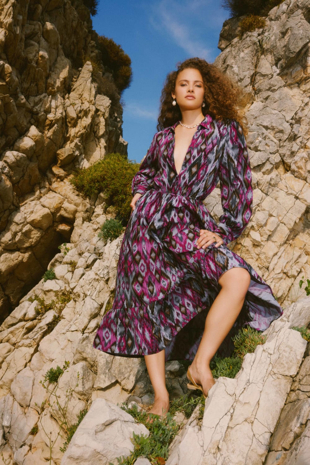 Pure Paris-İkat Uzun Elbise - Mor-Elbise-5-Milagron.com