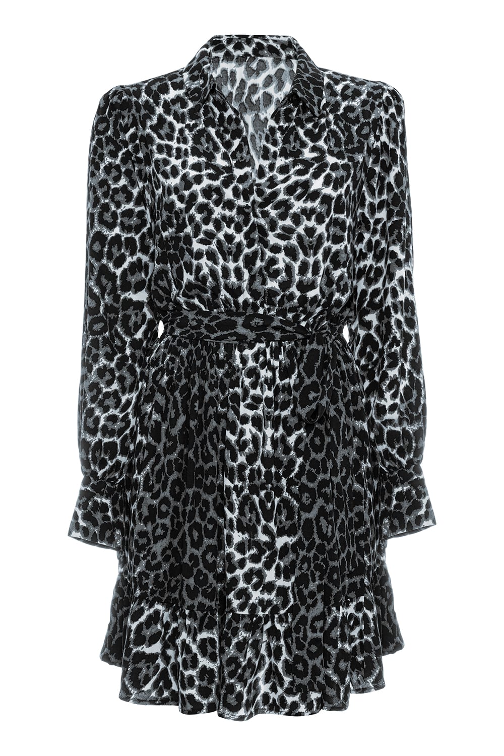 Pure Paris-Leopar Mini Elbise - Gri-Elbise-1-Milagron.com