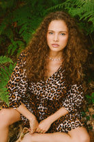 Pure Paris-Leopar Mini Elbise - Kahverengi-Elbise-5-Milagron.com