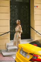 Pure Paris-Patmos Düşük Omuzlu Keten Elbise - Mavi Hardal-Elbise-2-Milagron.com