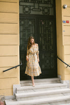 Pure Paris-Patmos Düşük Omuzlu Keten Elbise - Mavi Hardal-Elbise-3-Milagron.com