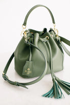 Pure Paris-Petit Bonbon Hakiki Deri Bucket Çanta, Haki Yeşil-Omuz Çantası-3-Milagron.com