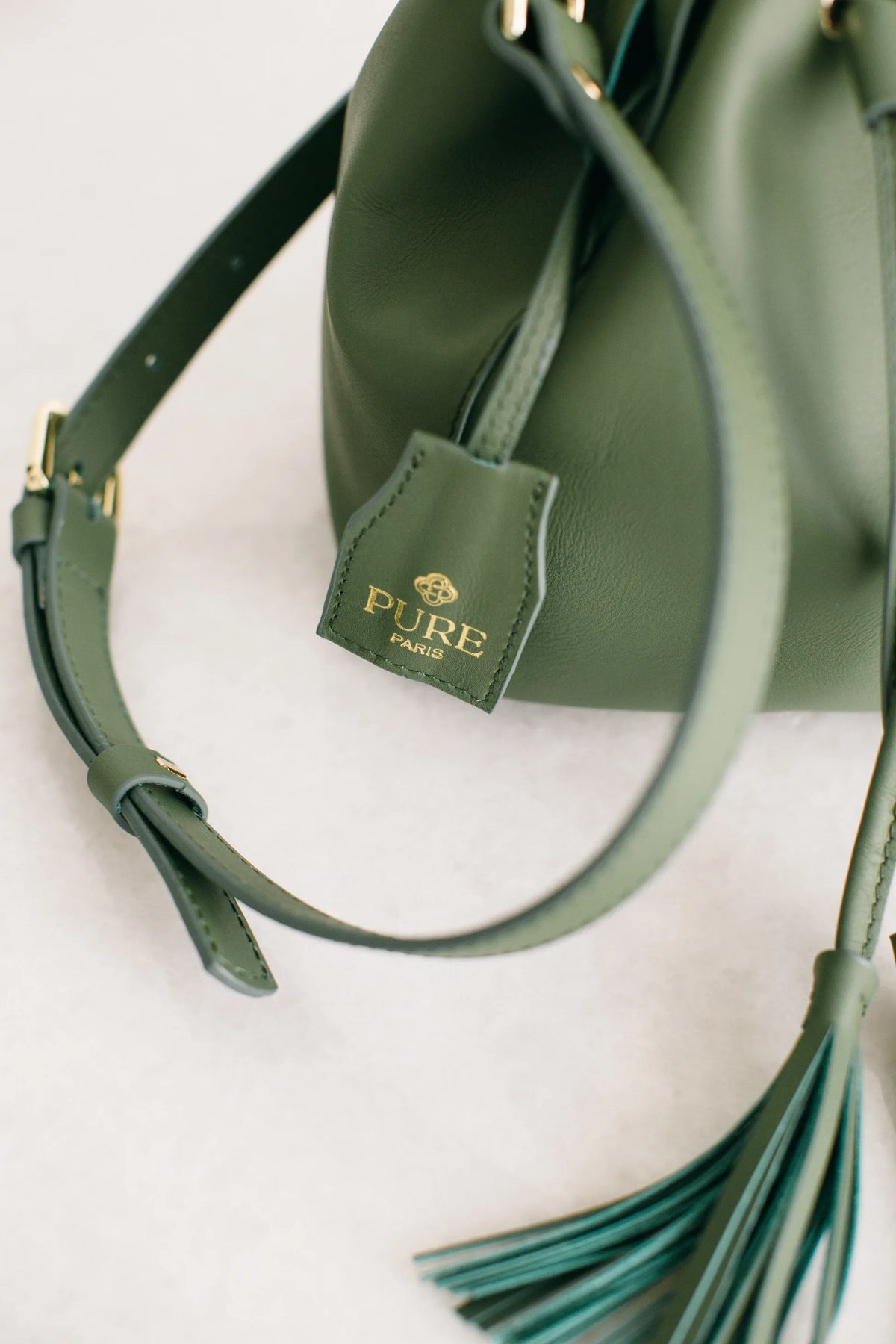 Pure Paris-Petit Bonbon Hakiki Deri Bucket Çanta, Haki Yeşil-Omuz Çantası-5-Milagron.com